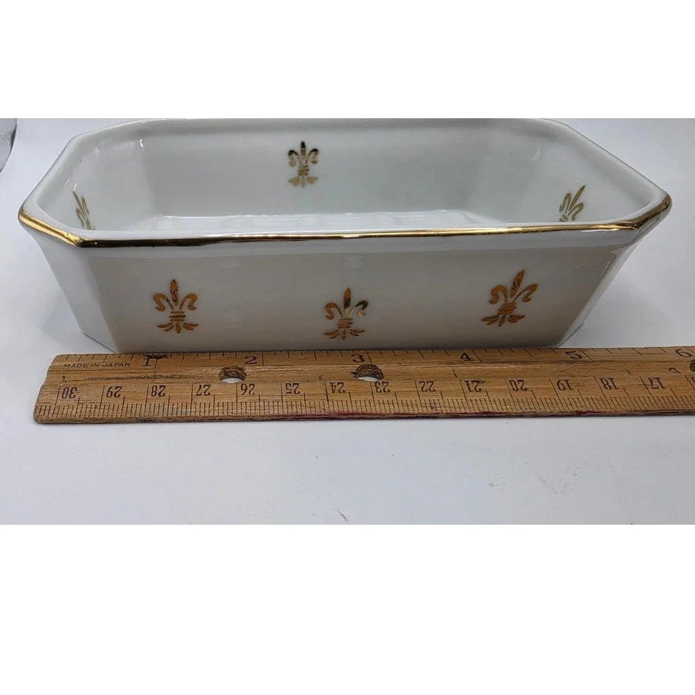Sevres French Style Japan Porcelain Soap Dish White Gold Fleur De Lis 2797